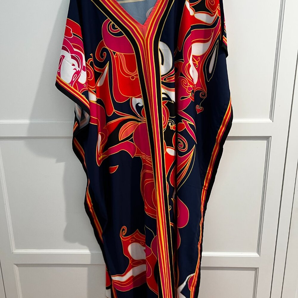 Eddoyee Women Long Print Swimwear Cover Up Sexy V Neck Side Split Beach Caftans - Picture 3 of 5